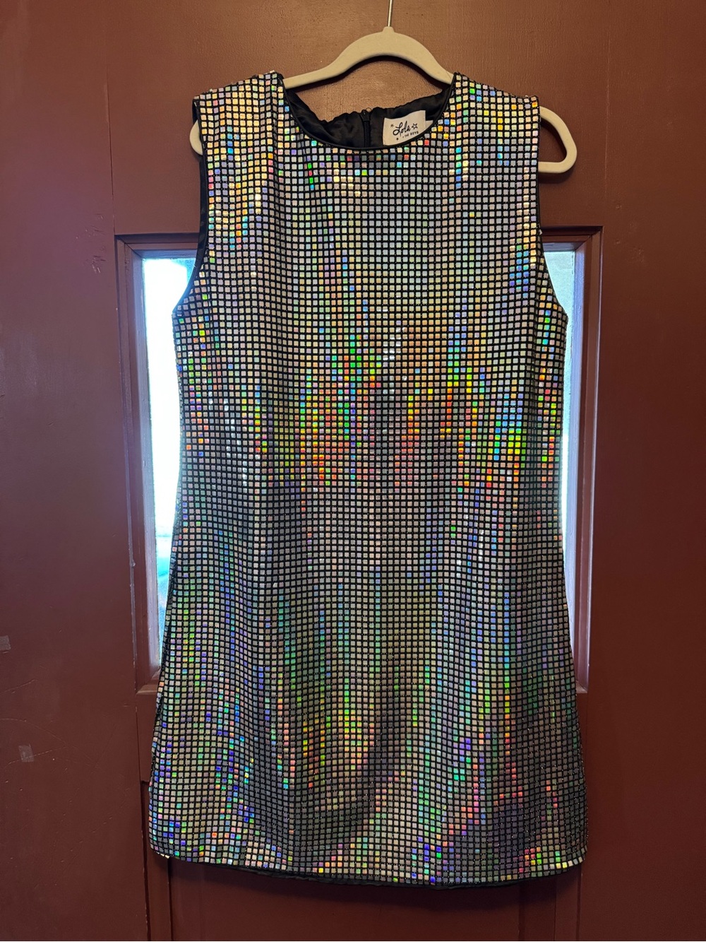 Lola + The Boys Holographic Sequin Shift Dress in Black